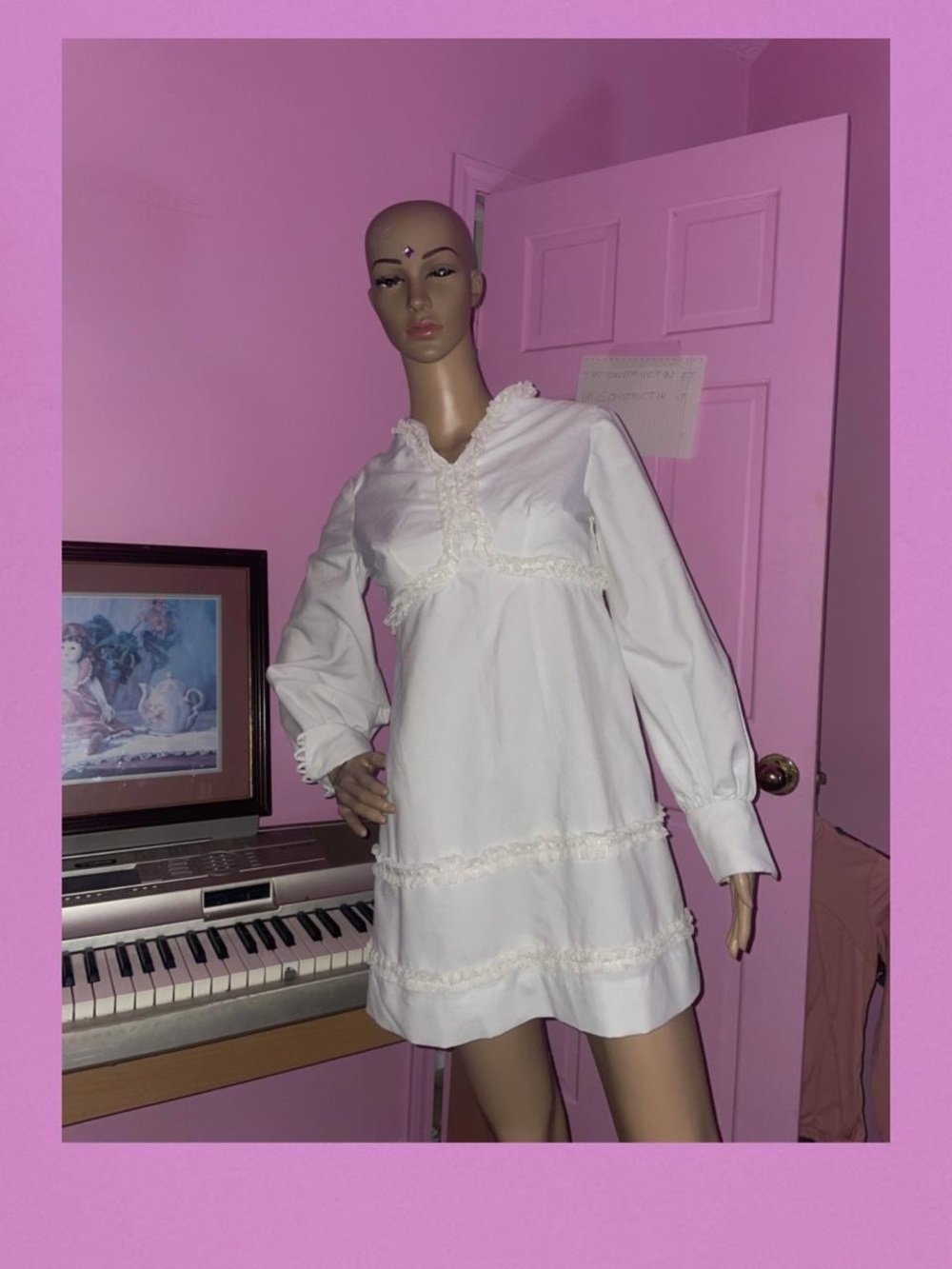 vintage white longsleeve prairie dress